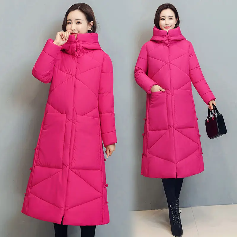 Winter Long Cotton Clothes Women\'s 2022 New Korean Version Casual Stand-up Collar Hooded Thickened Warm Coat Women\'s Clothing