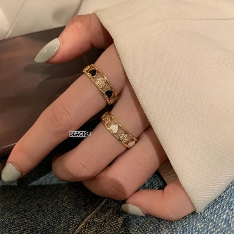 Корейские-модные-кольца-в-стиле-ins-для-женщин-нишевое-женское-кольцо-с-микро-инкрустацией-love-design-sense-роскошное-ажурное-регулируемое-Открытое-кольцо-кольца