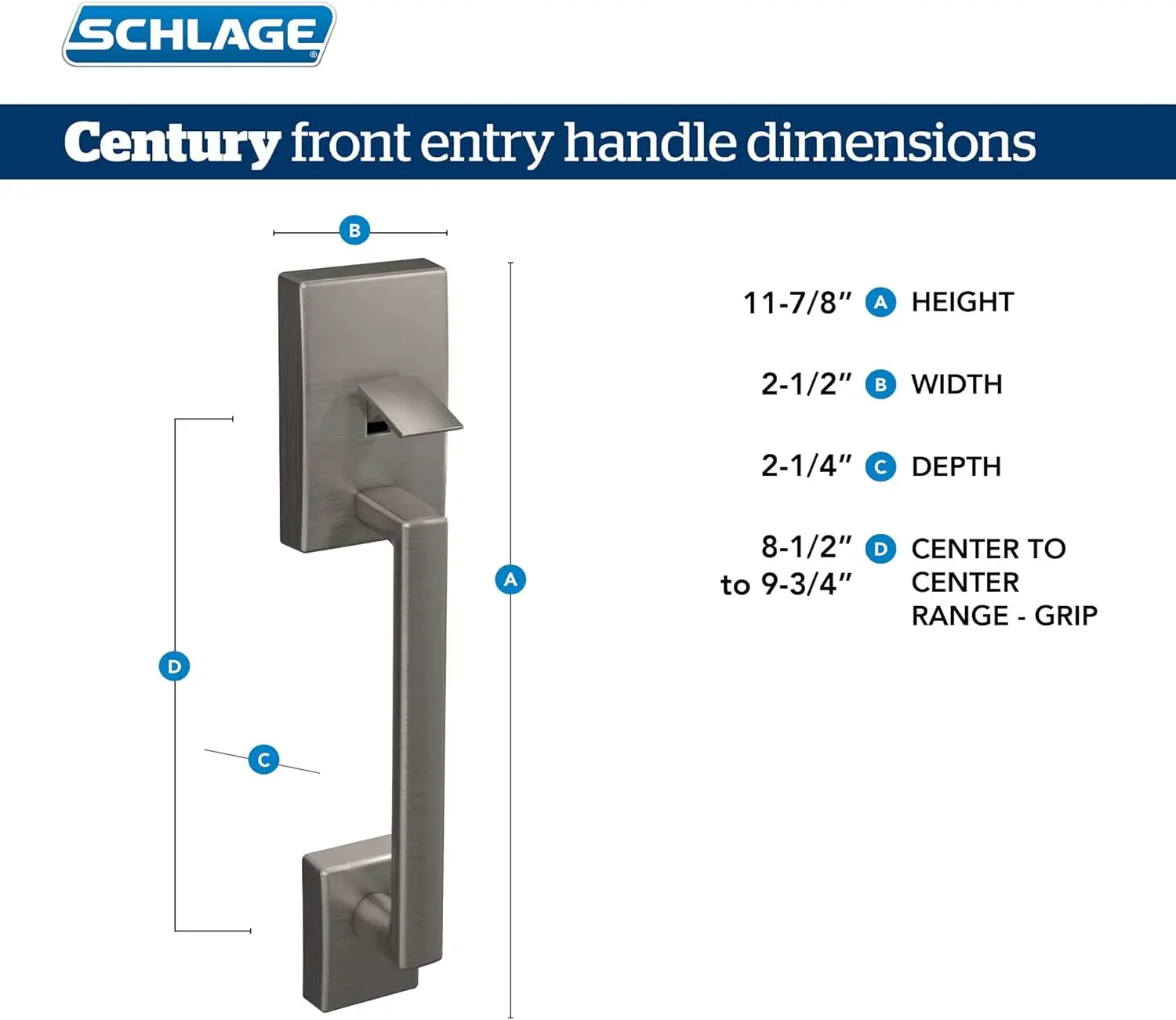 FE285 CEN 622 LAT CEN Century Front Entry Handleset with Latitude Lever, Lower Half Grip, Matte Black