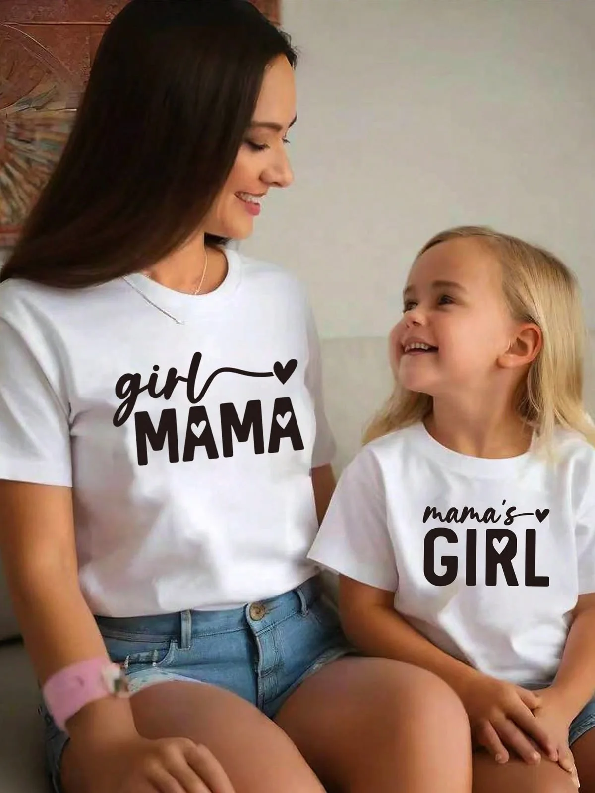Girl Mama Mama's Girl Letter Heart Print Mommy and Me TShirts Mom Daughter Matching Short Sleeve Tees Family Look Summer Outfits