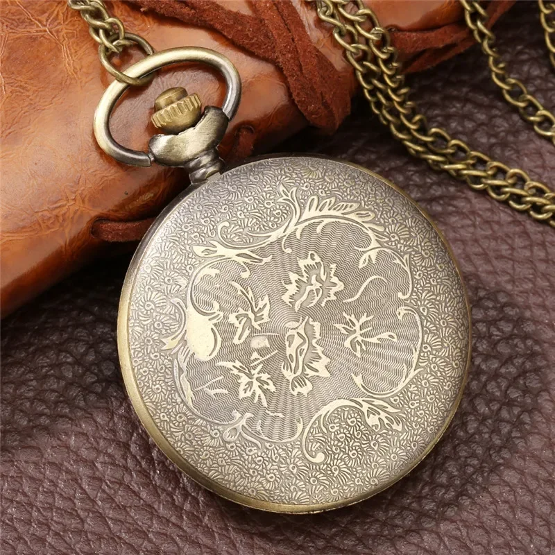 Bronze Half Hunter Butterfly Flower Case Unisex Analog Quartz Pocket Watch Chain Pendant Clock Collectable Reloj De Bolsillo