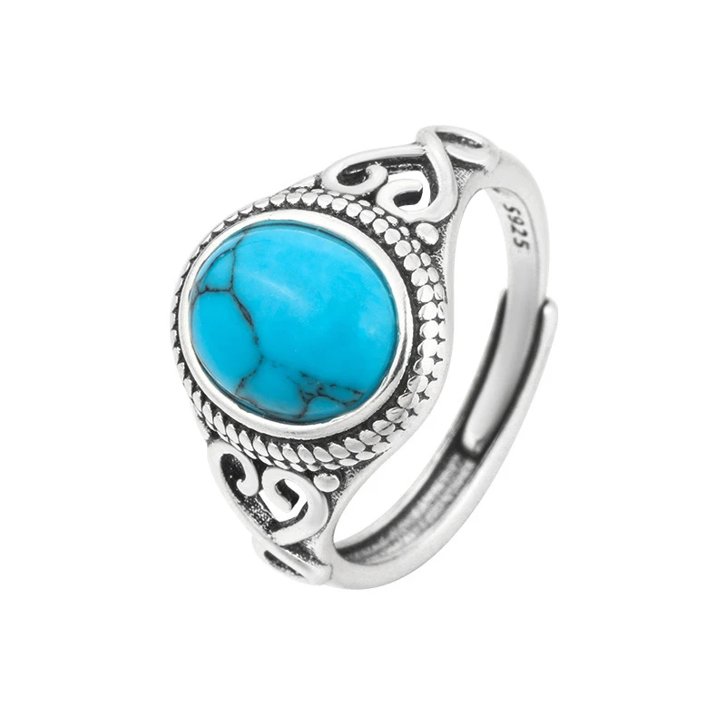 Foxanry Silver Color Natural Stone Rings For Women Couples Vintage Fashion Bohemia Elegant Personality Anniversary Jewelry Gifts