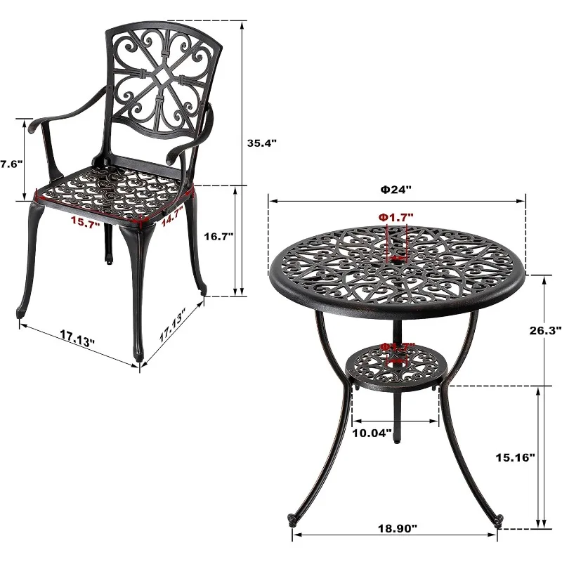 3-piece Outdoor Small Bar Set, Cast Aluminum Dining Table Set Rust Proof, with Umbrella Hole, Suitable for Backyard Use