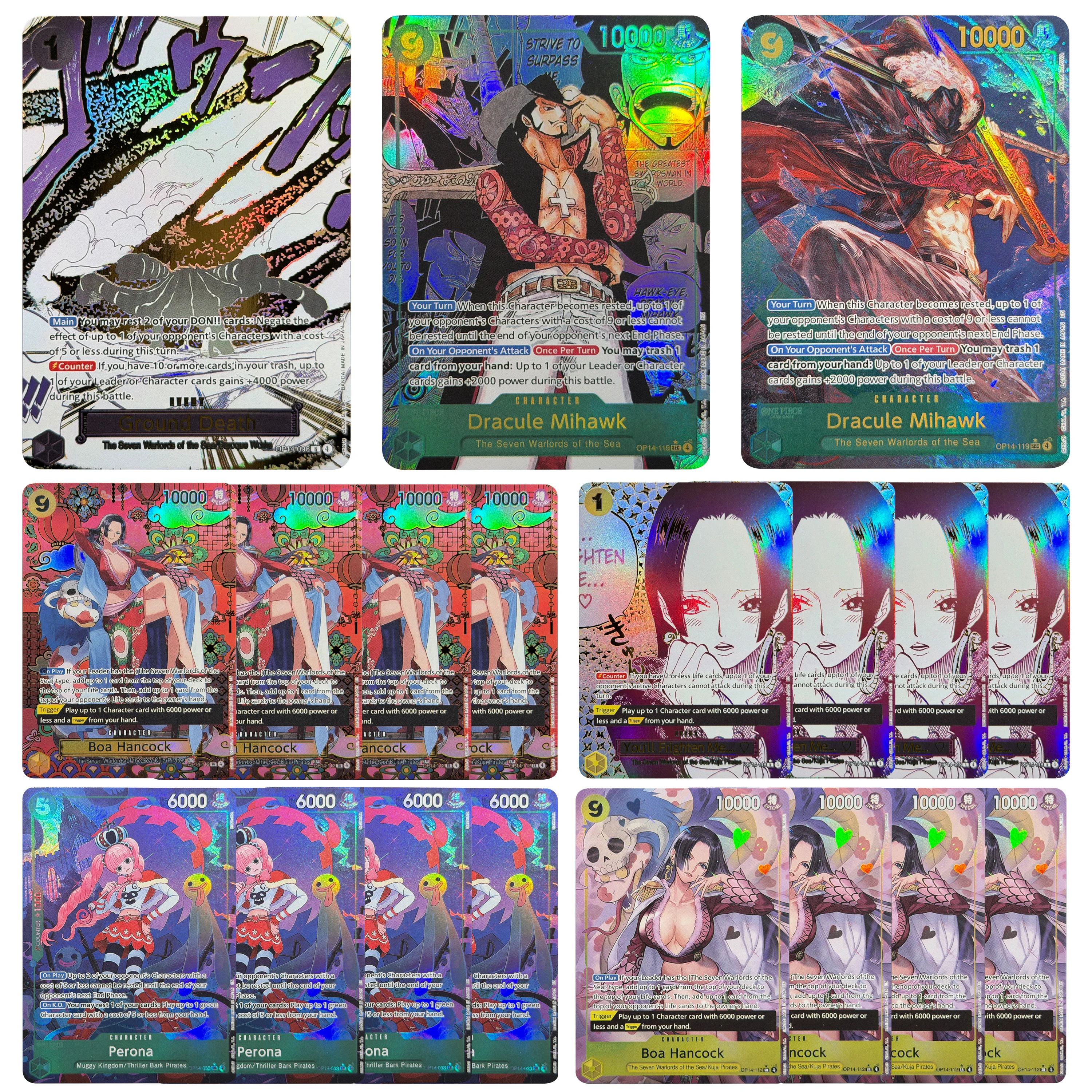 One Piece TCG OP14 4pcs/set Blue Character Holo Cards Proxy Cards SEC SR Dracule Mihawk Shanks Perona Hancock