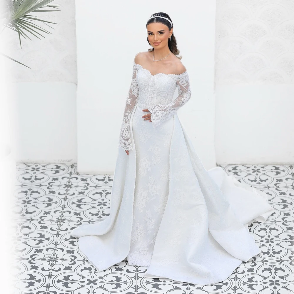 

Свадебное платье с открытыми плечами и вышивкой по индивидуальному заказу, съемное свадебное платье русалки 2 в 1, платья de novia