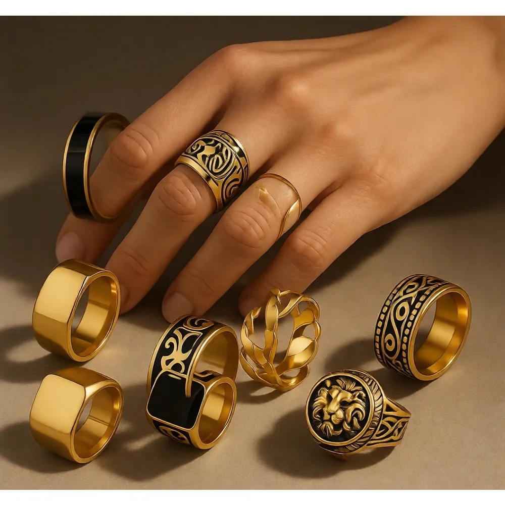 

Набор из 7 винтажных мужских колец-печатей из нержавеющей стали: квадратные, для мизинца, с вращающимся элементом, полированные края, размеры 8-13