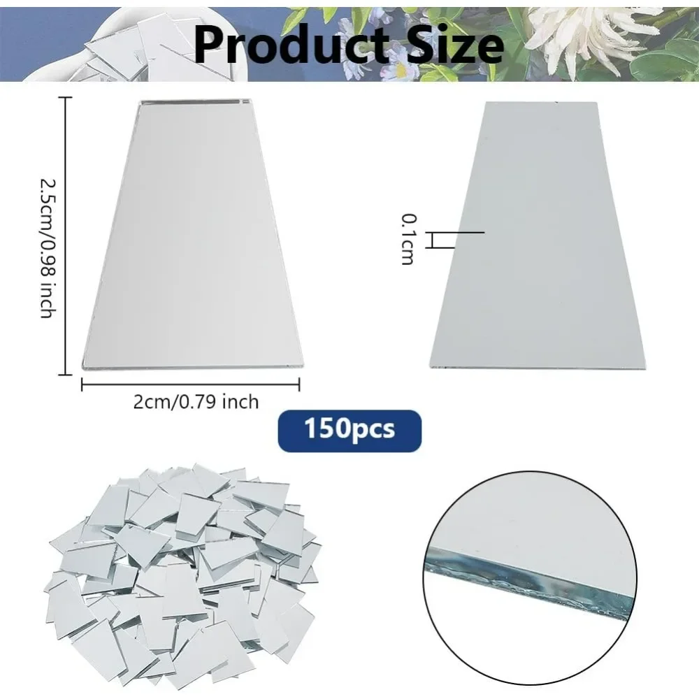 150Pcs Trapezoid Mosaic Pieces 1x0.8 inch Mirror Mosaic Tiles 1mm Thick Non-Stick Mini Glass Mirror Tiles Trapezoid Mini