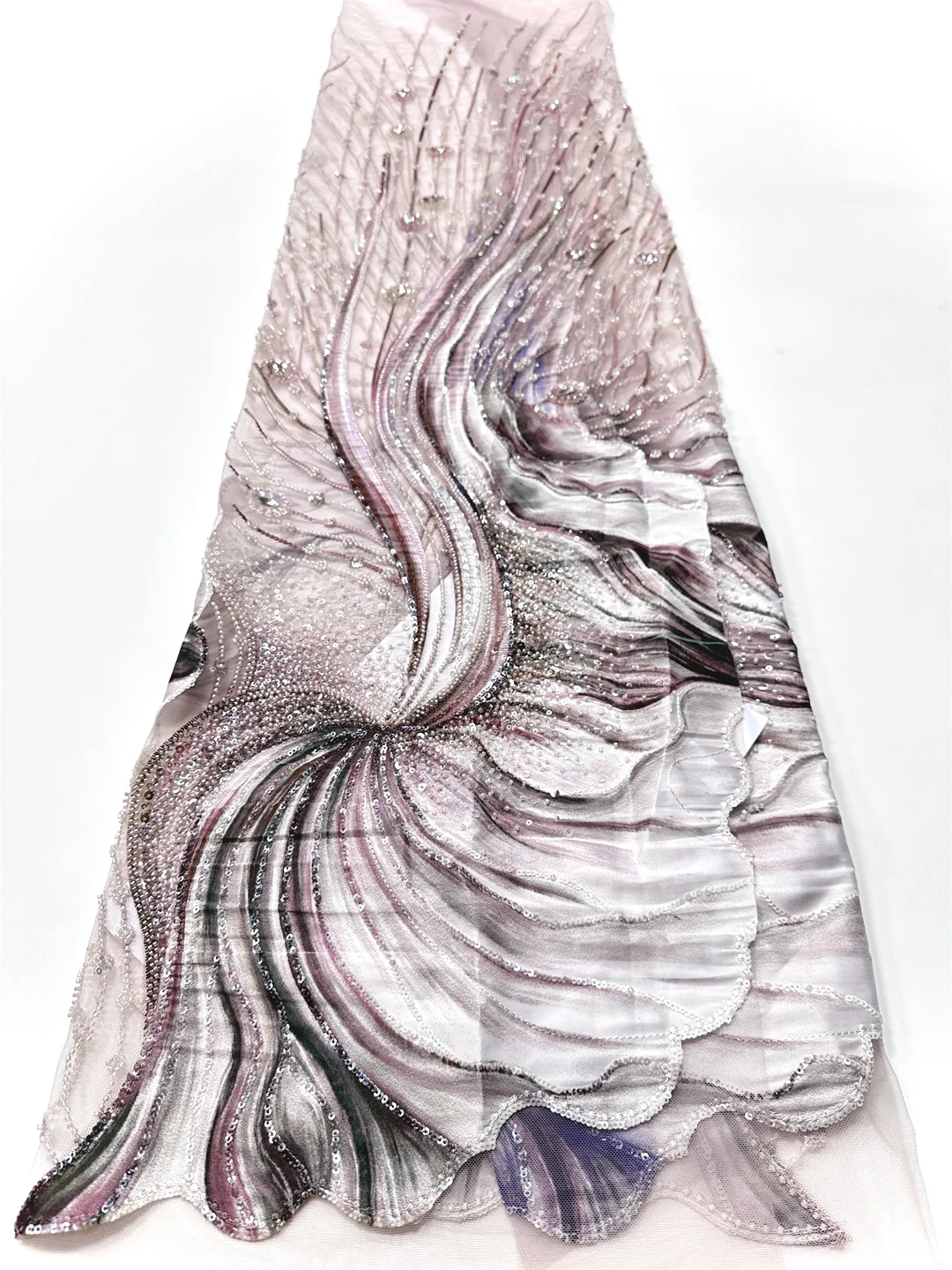 

2025 Nigerian African France Hot Sale Latest Tulle Lace Fabric With Beads Sequins High End for Bride Wedding Party Sew Dresses