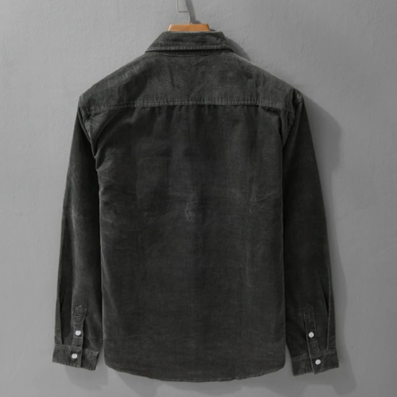 Autumn New Vintage Cargo Corduroy Soft Cotton Long Sleeve Shirt for Men Clothing Big Pockets Versatile Streetwear FY9416