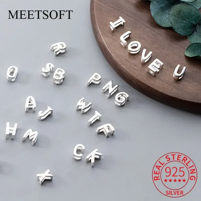 MEETSOFT Classic S925 Silver Spacer Beads 26pcs Letter Charms Silver Beads For Necklace Bracelets DIY Jewelry Accessory