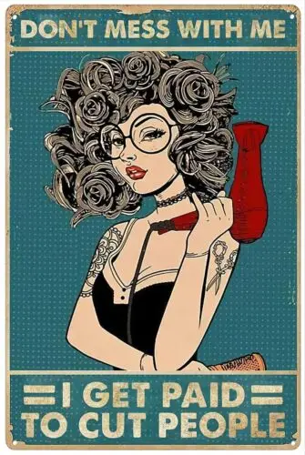 Bioless Retro Metal Tin Sign 8 X 12 Inches Funny Hairstylist Gift Don't Mess ... sign