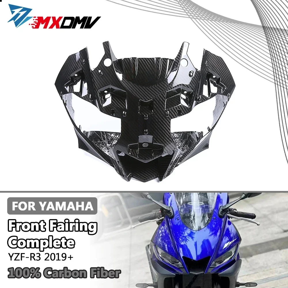 

Для Yamaha YZF-R3 YZF R3 2019 2020 2021 2022 2023, 100% полный передний обтекатель из углеродного волокна, аксессуары для мотоциклов