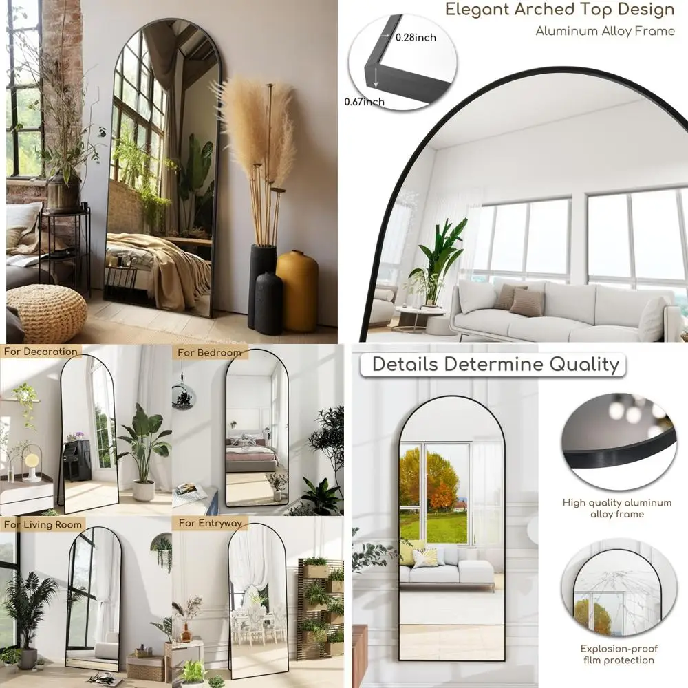 Full-Length Arched Top Wall Mirror with Stand for Bedroom, 65 x 21 Floor Mirror for Leaning or Hanging, Stylish Home Decor
