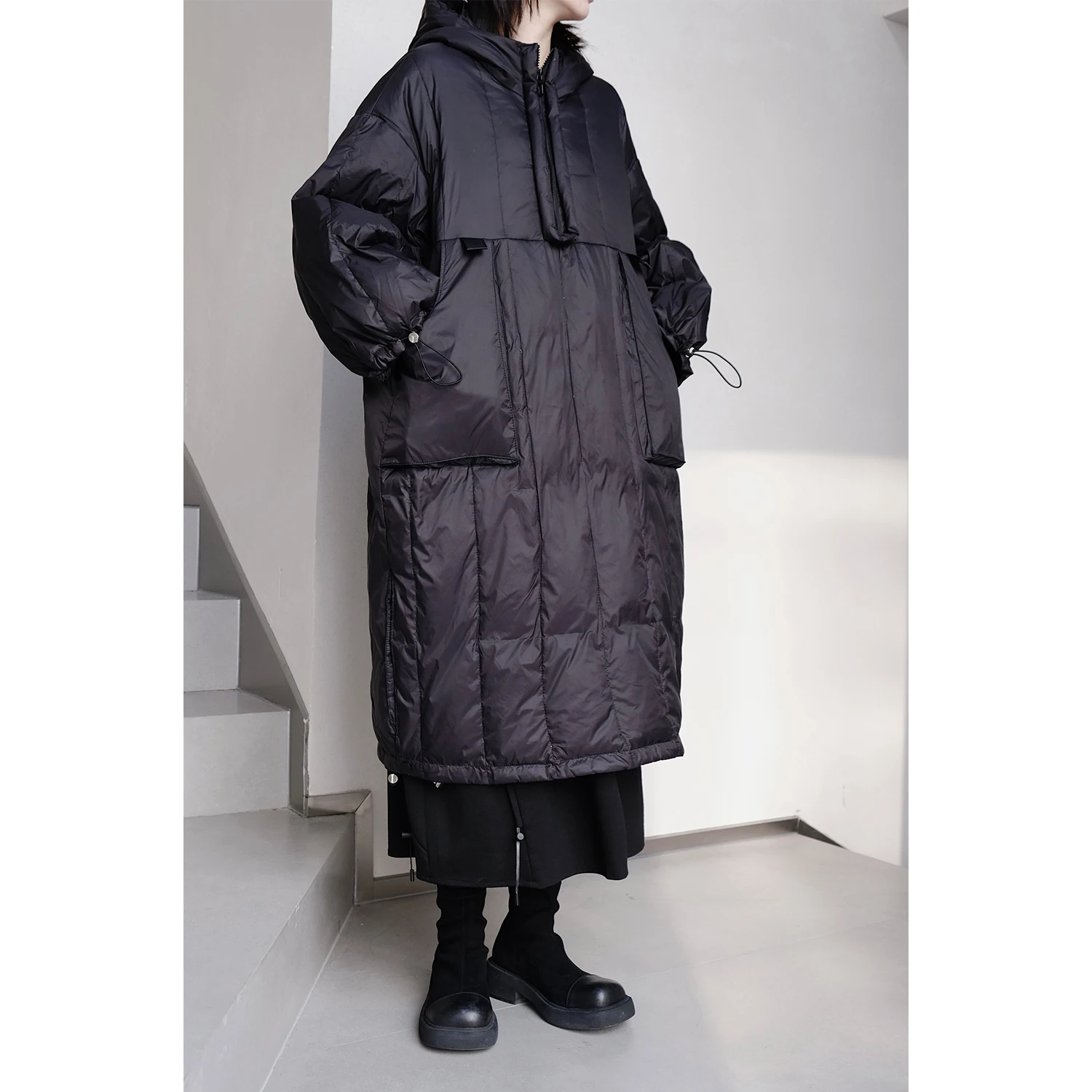 UMI MAO Yamamoto Dark Japanese Hoodie Black Down Jacket Warm Thick 90 White Duck Down Coat Winter Femme