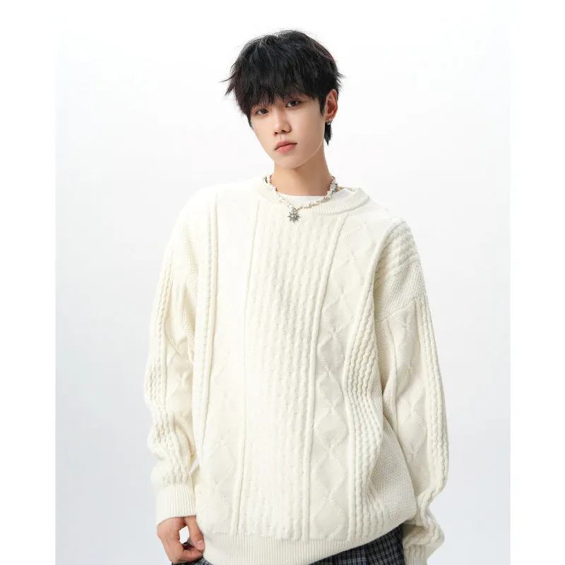 

Мужской свободный вязаный свитер большого размера, однотонный, повседневный, осенне-зимний, новый, в корейском стиле, универсальный