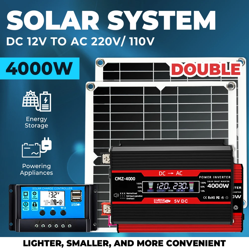 

Solar Power Station Soalr Kit 4000w Inverter 2*200w Solar Panel 220v Full Set for House 30A Controller Solar System Caravane Kit