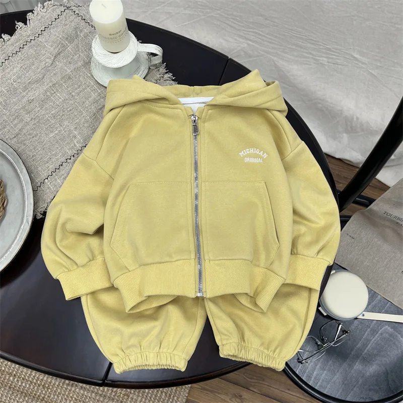 Baby Boys Girls Sports Set Spring Autumn Solid Color Casual Zipper Hoodie Pants 2Pcs Suits 1-6Years Old Kids Outfits