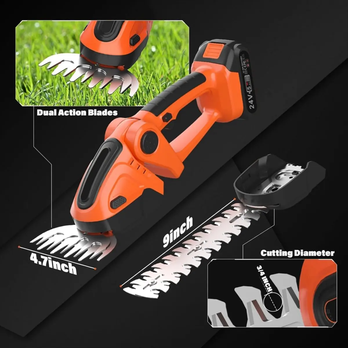 okay-electric-hedge-trimmer-household-lawn-mower-garden-bush-scissors-grass-scissors-for-24v-battery