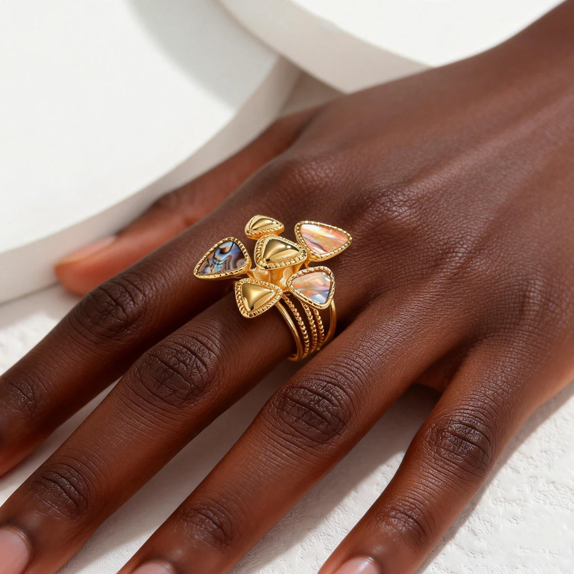 Kissmoon Fashion Natural Abalone Shell Ring for Women Stainless Steel Bohemian Open Ring Jewelry Statement Unique Design Gift - view 5