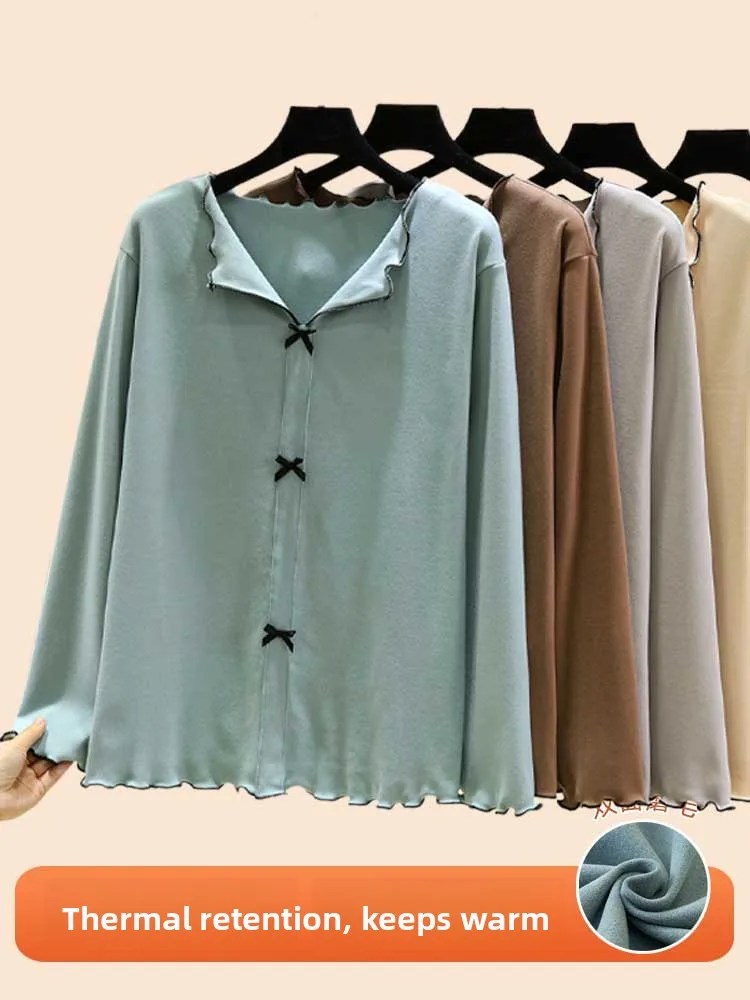 

Heated Long Sleeve Sleepwear Women's Winter Home Clothes Loose Fleece Lapel Thermal Velvet Inner Wear Large Size Outerwear