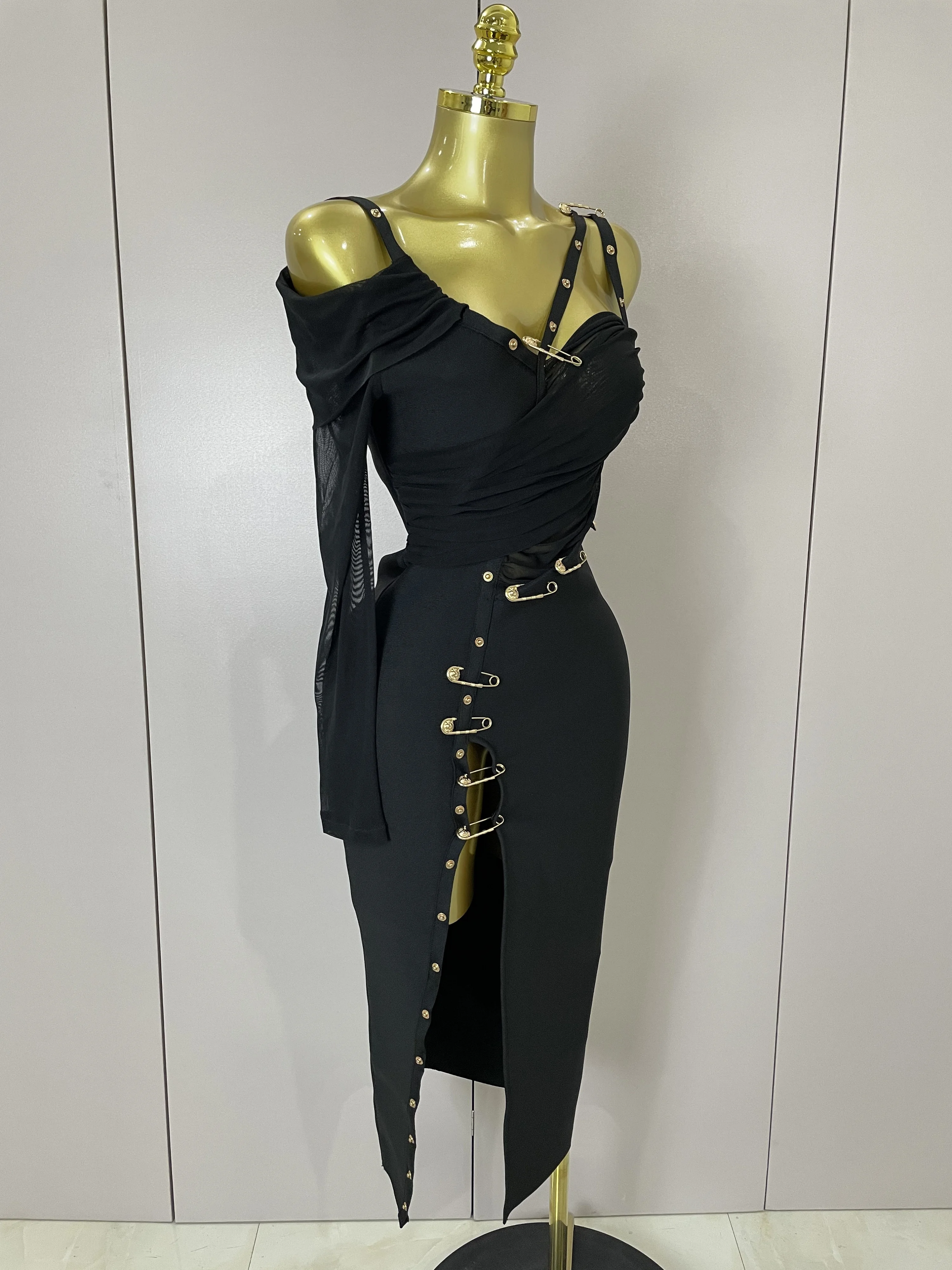 2025 New Chic Elegant Pin Split Sexy One Shoulder Bandage Long Dress Women Evening Party Club Luxury Birthday Dresses Vestidos