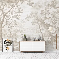 Customized Size Mural European Forest Landscape Stickers Home Decor Retro Jungle Forest Wall Stickers Decoration 3d wallpaper