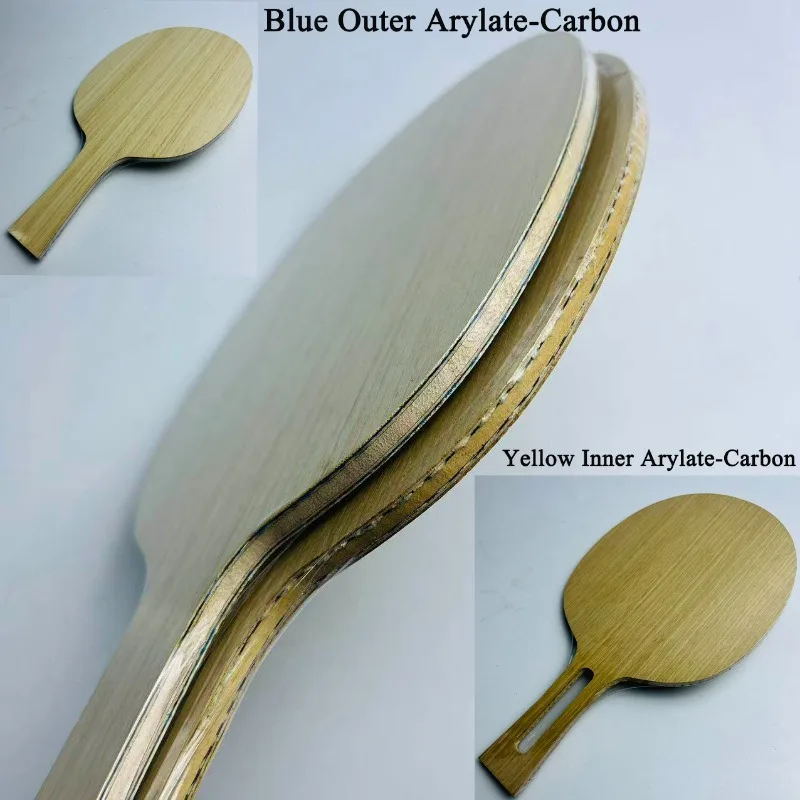 

DIY FL Table Tennis Blade Yellow/Blue Arylate-Carbon Inner/Outer Fiber High-end Professional Ping Pong Bat Paddle with Handle