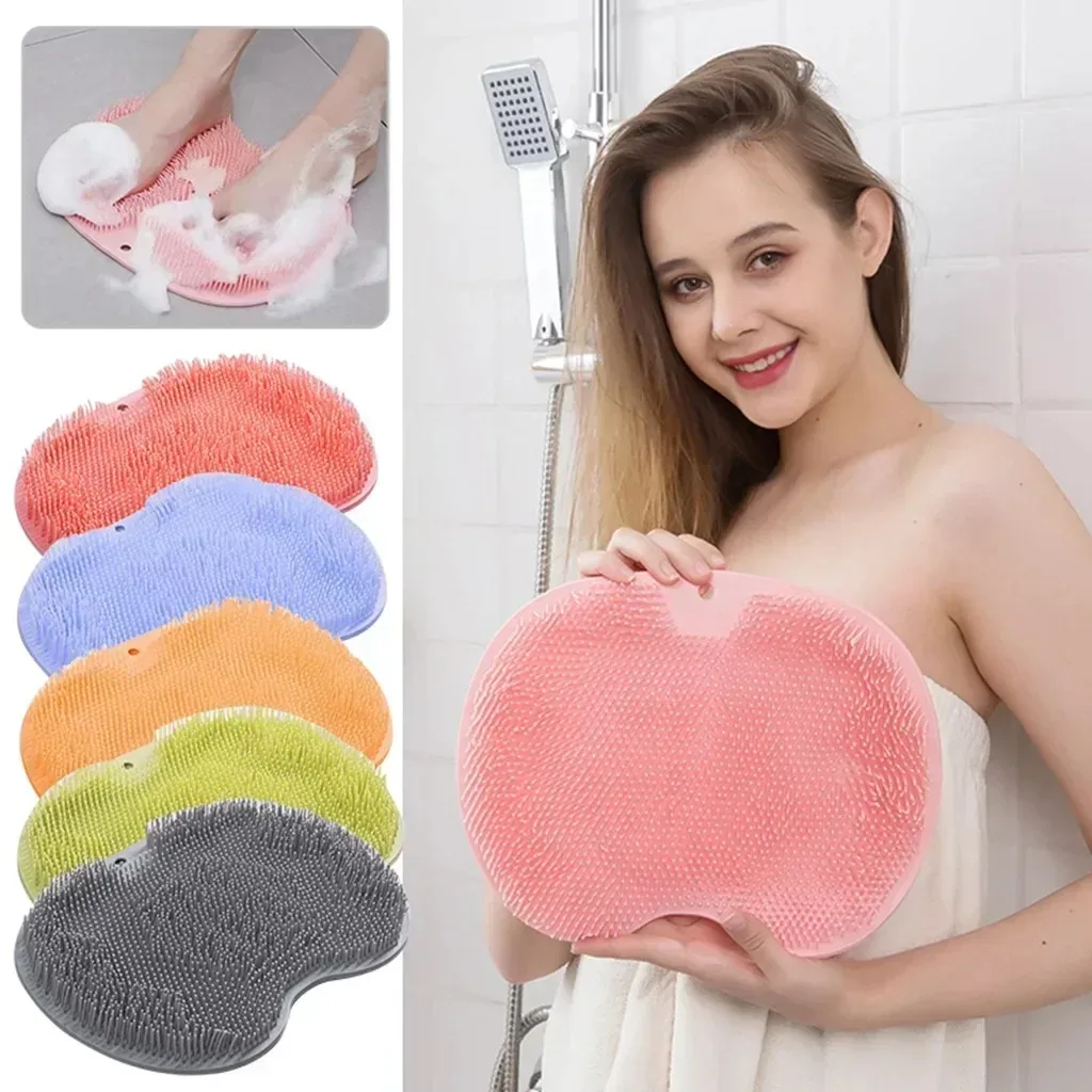 Silicone Rub Back Brush Bathroom Non-slip Wash Foot Pad Massage Shower Mat with Sucker Bath Massage Foot Exfoliating Brush Pad