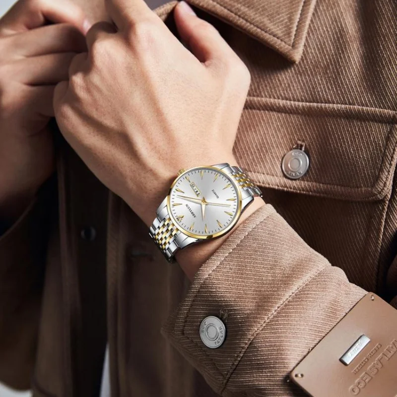 Abbylun-男性用のミニマリストスタイルの腕時計,ステンレス鋼のストラップ,簡潔な腕時計,防水,日付の表示,男性,621