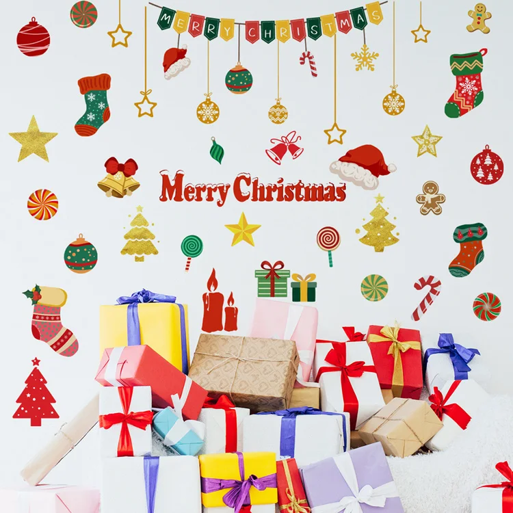 Cartoon Weihnachtsglocken-Socken-Wandaufkleber für Kinderzimmer, Hintergrunddekoration, Tapete, selbstklebend, Neujahrs-Heimdekoration, Aufkleber – Detail 4