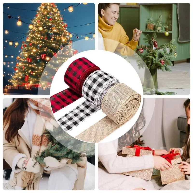 Christmas Ribbon Burlap Ribbon Roll For Wreath 5cm/1.9inch Christmas Ribbon Roll Multifunctional Christmas Tree Ornaments For