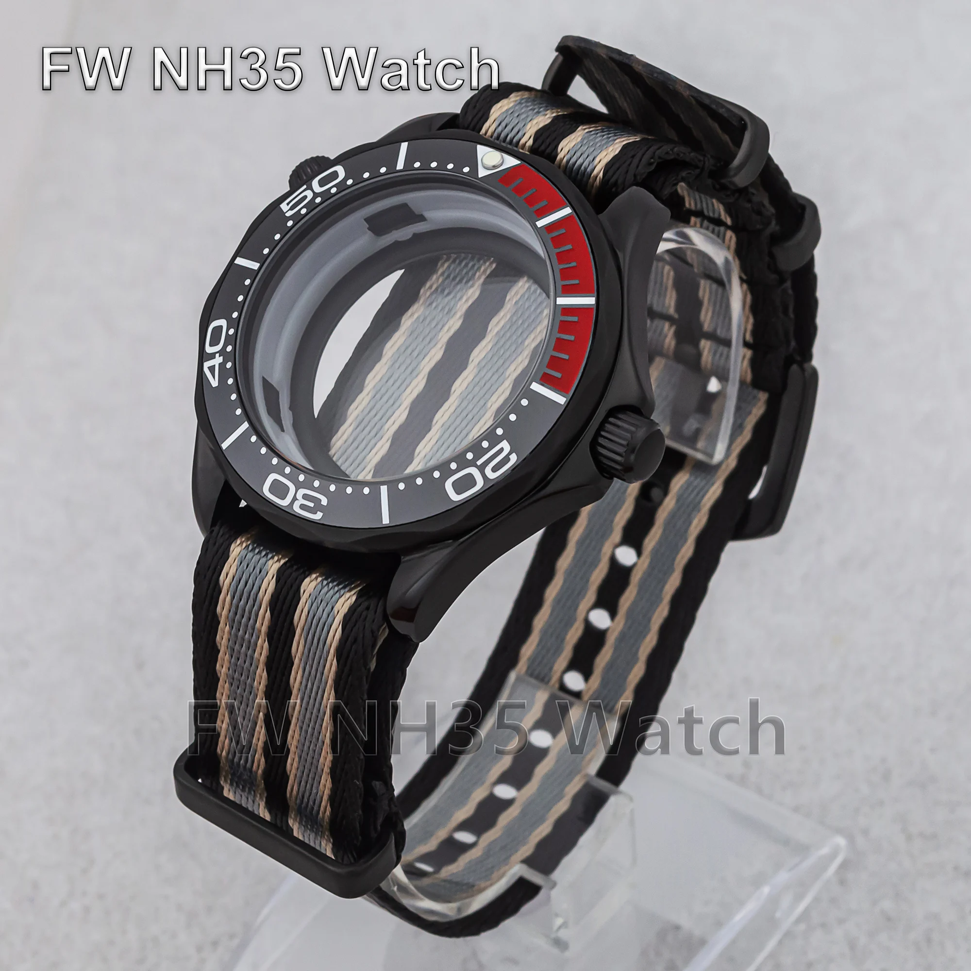 

NH35 Case Nylon Strap 10ATM Waterproof Stainless Steel Watch Case for Mod Seamaster 300 DIY Watch Parts Fit NH35/NH36 Movement