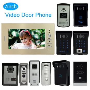 1 Set 7" LCD Screen 1 for 1 Video Doorbell Home Wire Video Door Phone Intercom System RFID Fingerprint Unlock