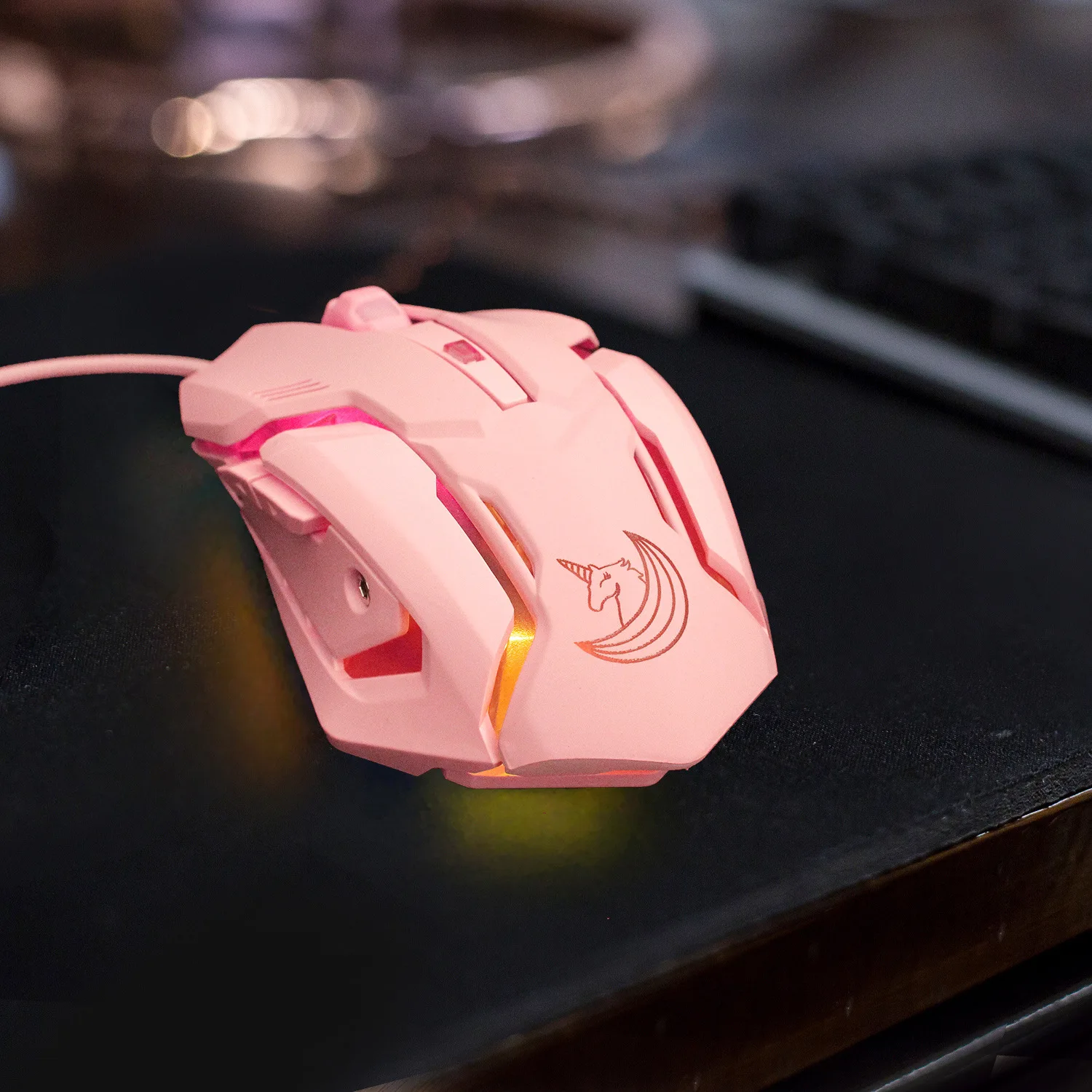 Wired Gaming Mouse Pink Mute Mouse Girl Mouse Beautiful Gift 6 Buttons RGB Glowing In Mouse For Office Computer Desktop Laptop