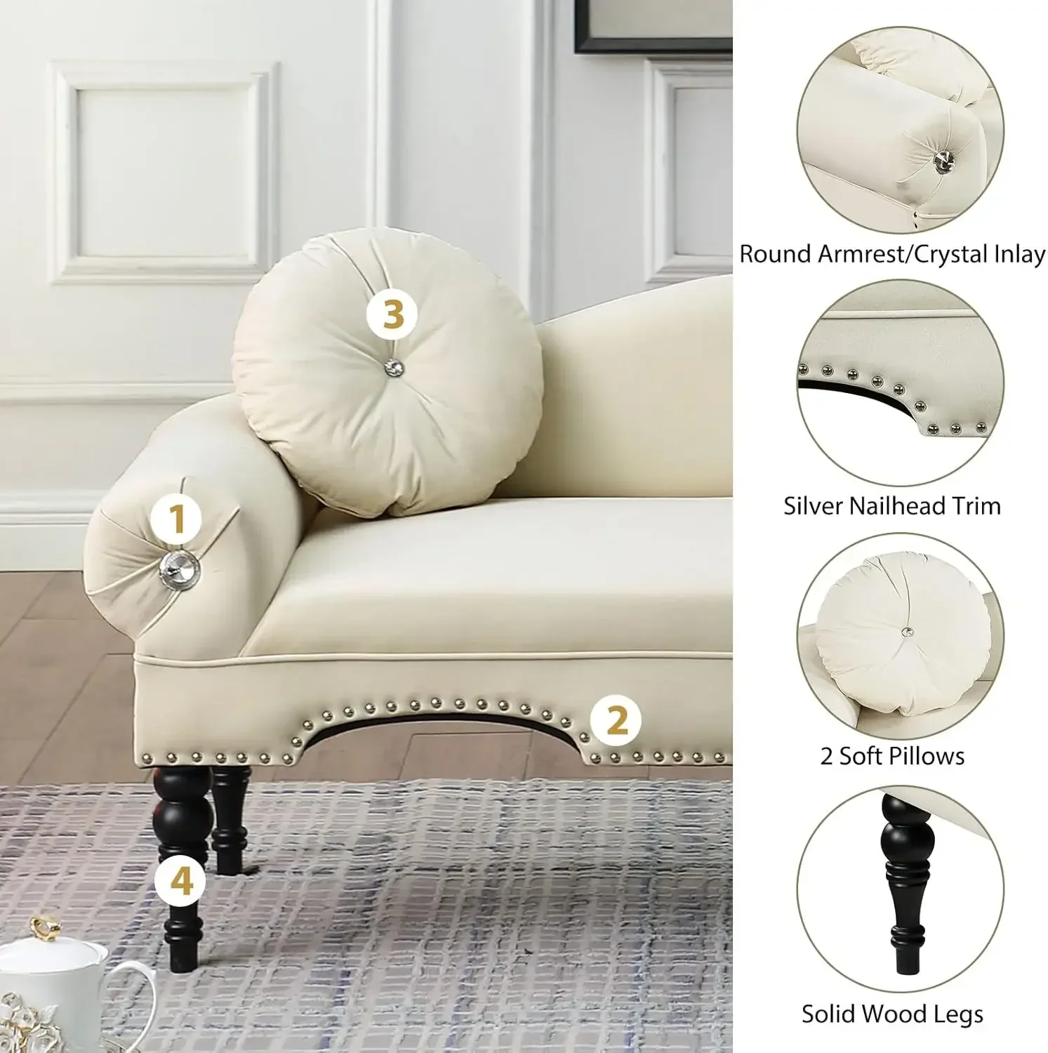 أريكة بمقعدين للمساحات الصغيرة، أريكة مخملية حديثة مقاس 54 بوصة، مقعد نافذة مدخل بجانب السرير #4