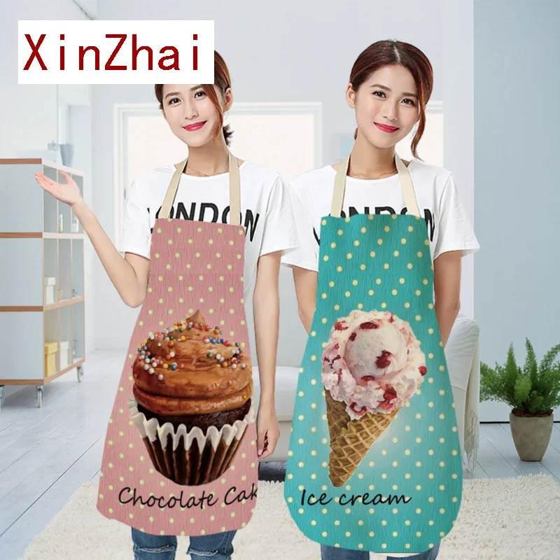 Small Cake Cartoon Cake Ice Cream Print Apron Household Cleaning Women Kitchen Cleaning Apron Parent Child Cleaning Apron