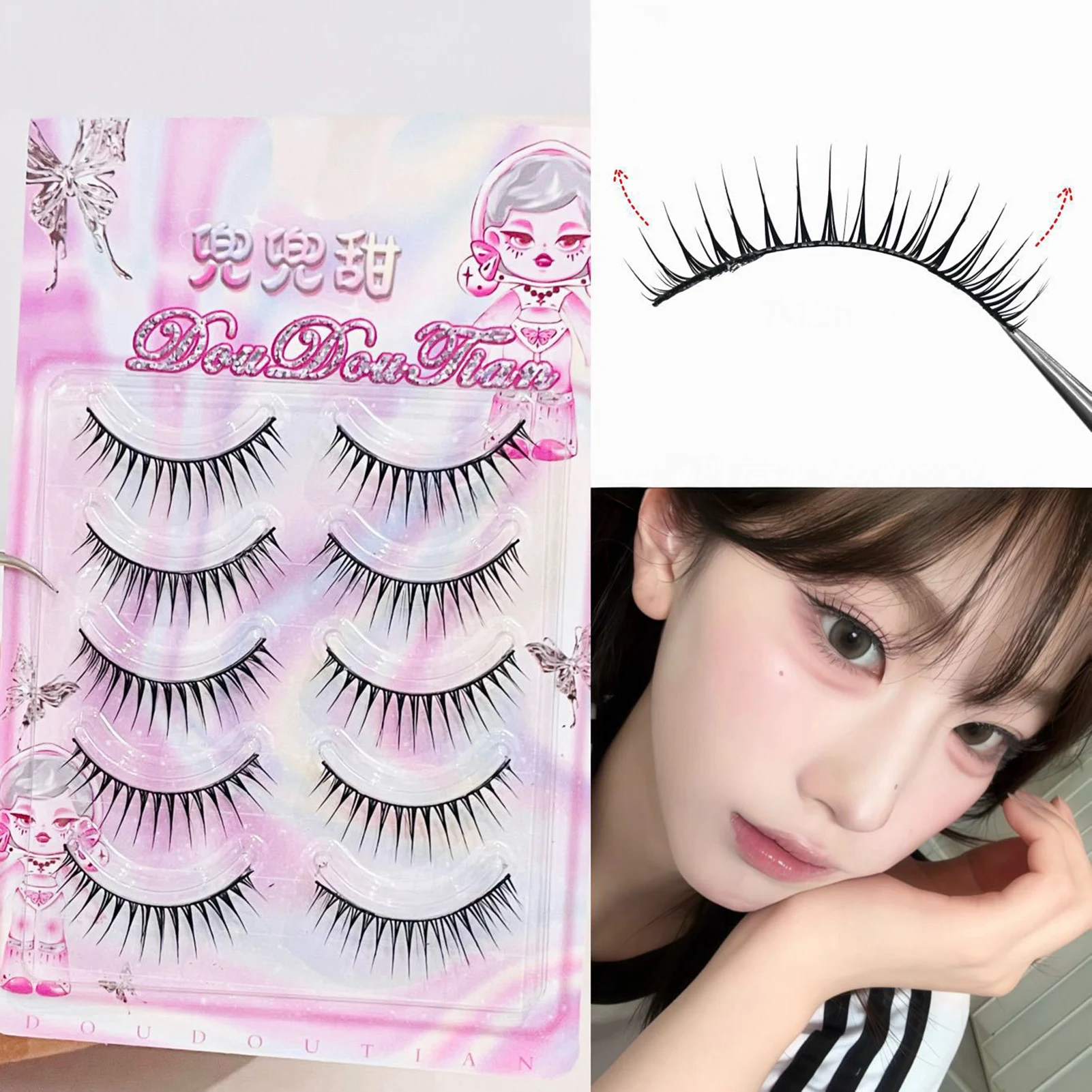 5 Paar schwarze einteilige falsche Wimpern, Make-up-Erweiterungen, Streifenwimpern, DIY, Cosplay, Vollstreifen-Wimpern, koreanischer Stil