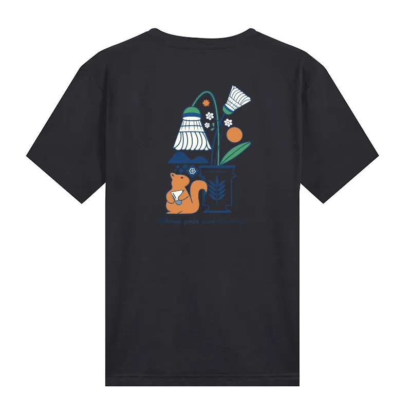 2026 Small Squirrel Badminton Suit Cotton Sweat-absorbing Breathable Sports Short Sleeve Casual T Shirt for Men and Women