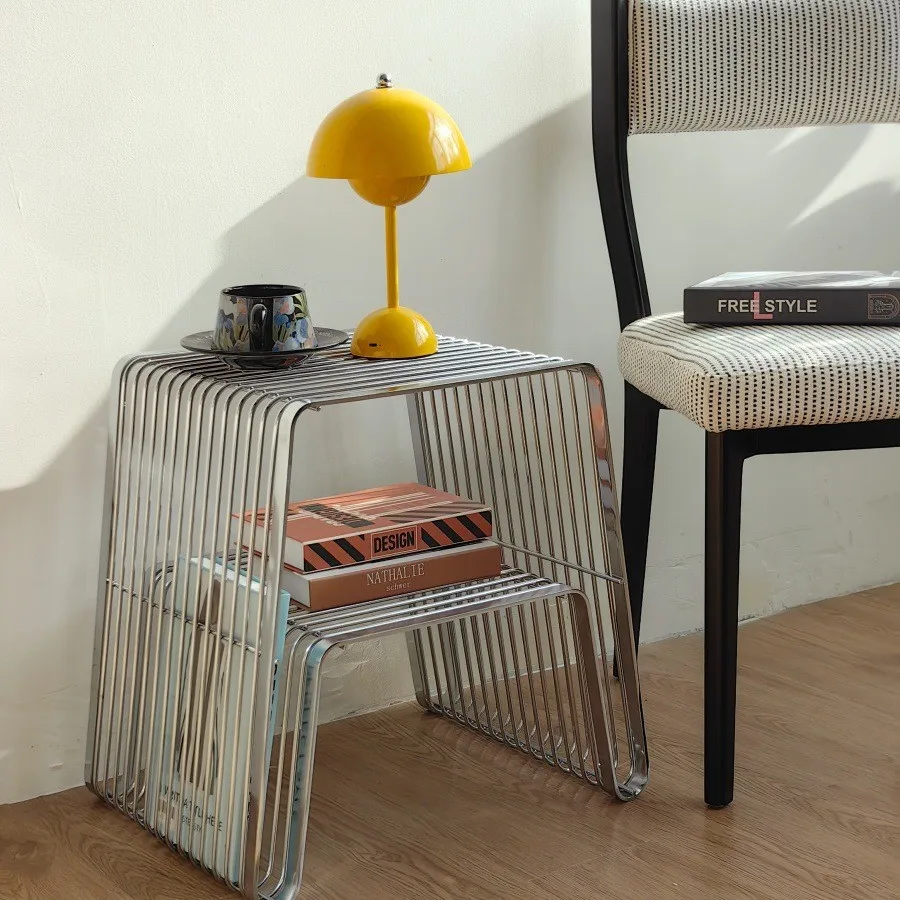 Stainless steel wire frame edge, Nordic minimalist design, multi-functional stool, bedside table, living room sofa