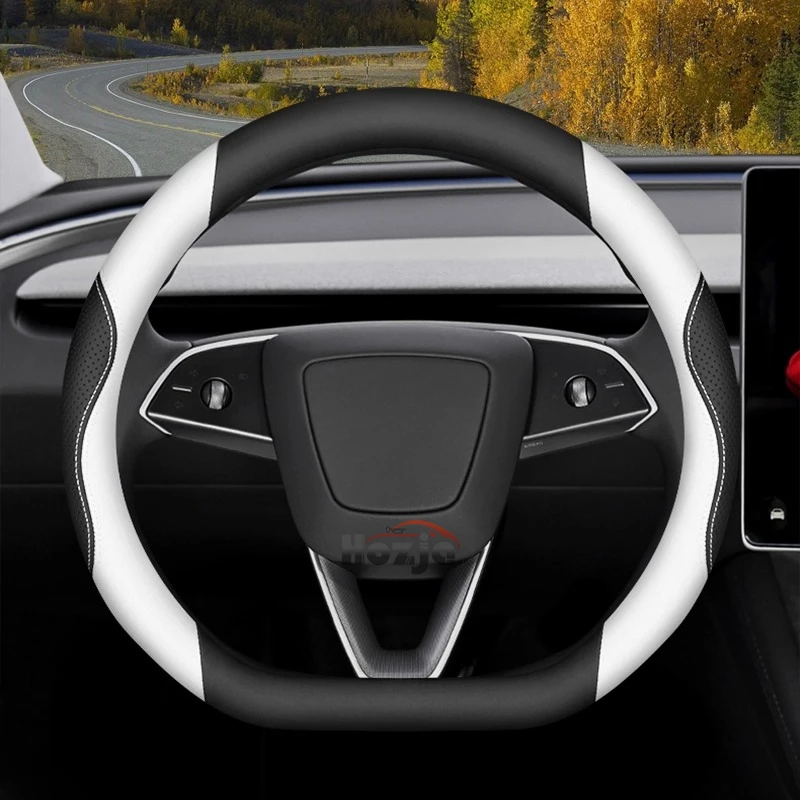 

36cm Leather Car Steering Wheel Cover for Tesla Model 3 S X Y 2022 2023 2024 2025 2026 Steering Covers Interior Accessories