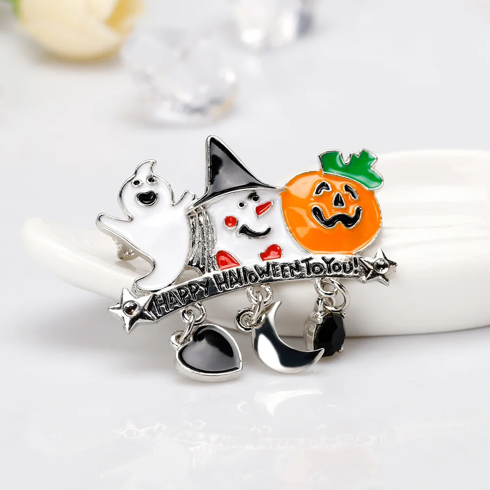 Trendy Halloween Enamel Pumpkin Ghost Bat Brooches Pins for Women Men Charm Rhinestone Jewelry Hat Backpack Clothes Accessories