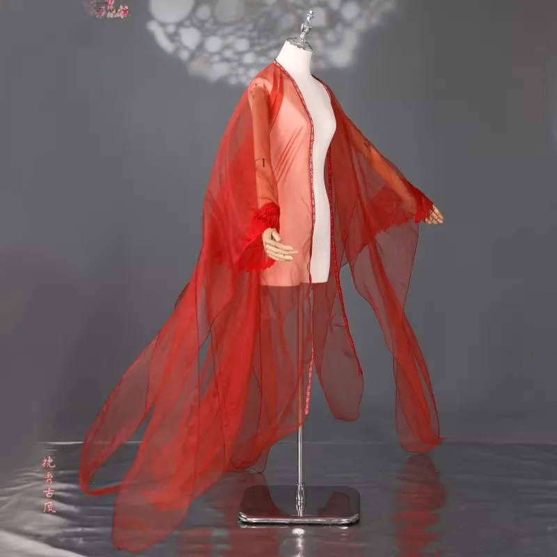 Ancient-style flowing wide-sleeve robe solid color Ruyi yarn lightweight and sheer inner layering coat tulle dance costume