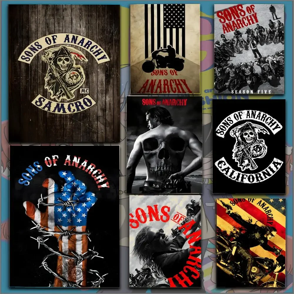 S-Sons Of Anarchy Poster Peel And Stick Matte PVC Easy Apply Removable Waterproof Frameless Home Decor