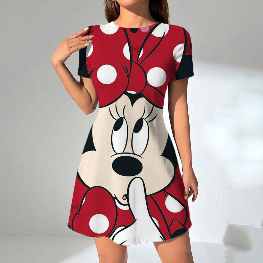 ผู้หญิงฤดูร้อนสบายๆ Disney Mickey Mouse พิมพ์หลวมคอกลมขนาดใหญ่แขนสั้นเสื้อยืดชุด
