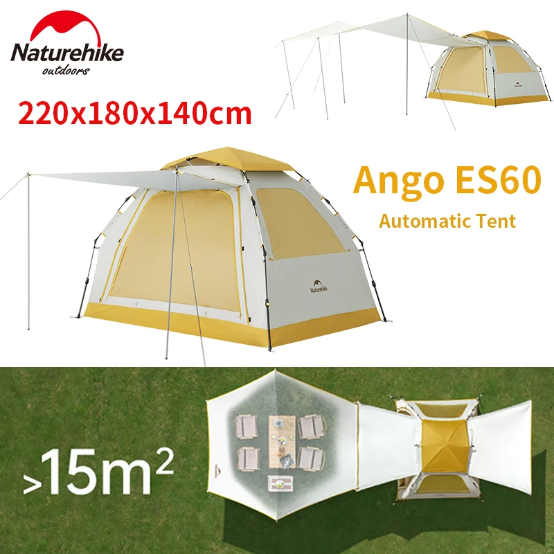 Naturehike Ango ES60 Automatic Tent Quick Open 150D Silver Coated Portable Camping Picnic Family Tent Waterproof One Touch Tent