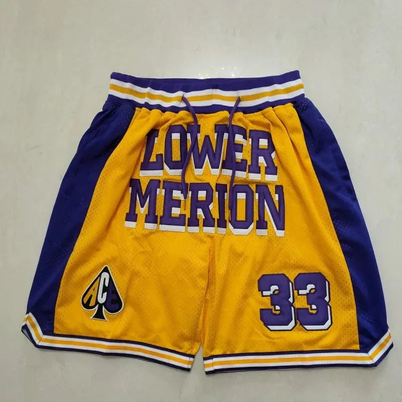 Basketball Shorts Oversize Men Lower Merion High School Embroidery 33 Bryant Street Hip Hop Pocket Sport Middle Beach Pants