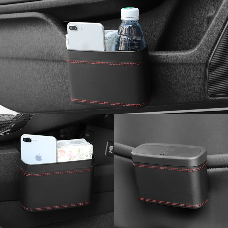 Multifunktionale Auto-Aufbewahrungsbox mit Druckmechanismus, Mülleimer aus PU-Leder für Fahrzeuge, Aufbewahrungsbox zum Aufhängen an der Rückseite des Sitzes und an der Tür, mit Druckmechanismus – Detail 5