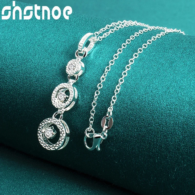 

SHSTONE 925 Sterling Silver Necklace AAA Zircon Round Pendant 16-30 Inch Chain Necklaces Women Fashion Wedding Party Jewelry