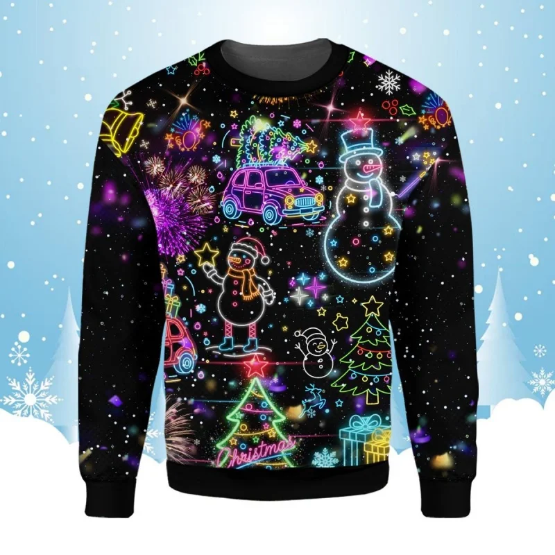 ثلاثية الأبعاد مطبوعة عيد الميلاد ثلج بلوزات للرجال النساء سانتا كلوز نمط طويلة الأكمام مهرجان غير رسمي البلوز س الرقبة هوديس