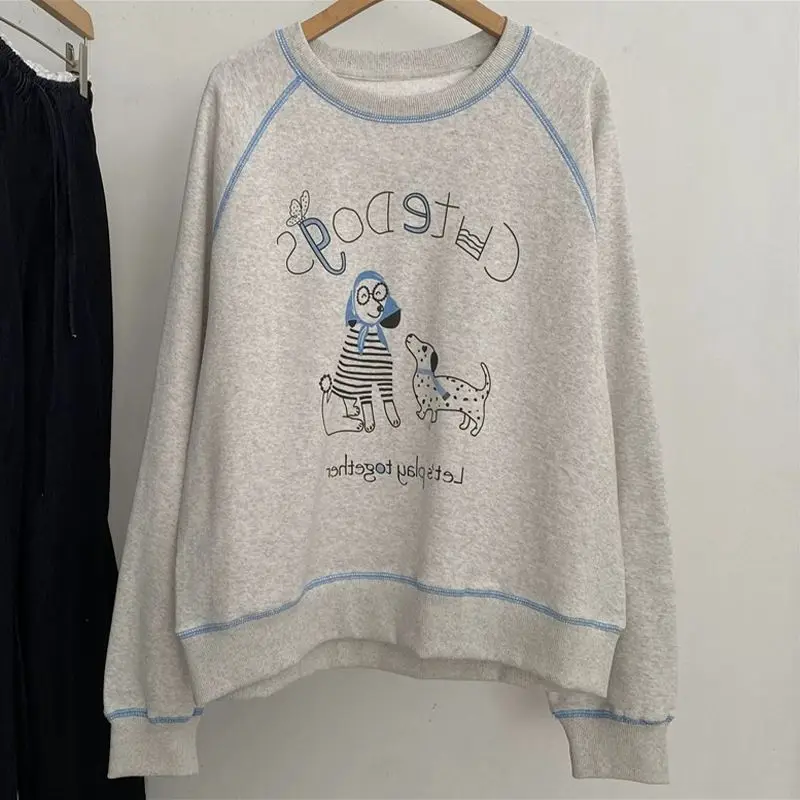 Coreano sle longo sve impresso moletom solto ajuste ex primavera outono faion emagrecimento versátil topo na moda streetwear